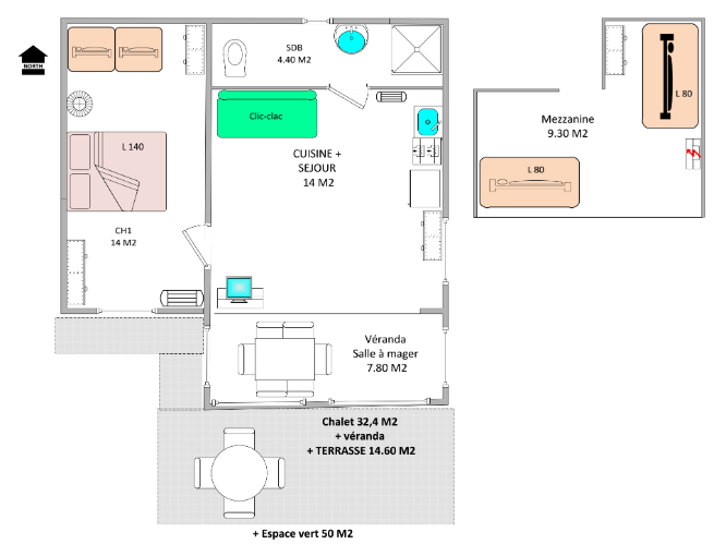 Plan Chalet Bois 1 chambre + mézanine